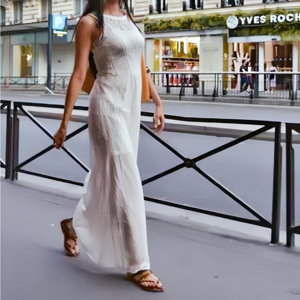 SISLEY Elegant White Lace Maxi Dress